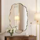 ANDY STAR Brushed Gold Wavy Oval Scalloped Mirror - 24x32 Wavy Modern Bathroom Mirror, Brass Anti-Rust Stainless Steel Frame, Hang Vertical or Horizontal