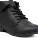 LONDON FOG Crissy Dress Ankle Boot Ladies Lace Up Bootie with Collar (7.5 Wide, Black)