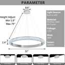31.5" 1 Ring Crystal Chandelier Modern LED Dimmable Ring Pendant Light Chandelier for Dining Room Living Room Silver, 1 Ring Round 32"