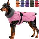 Dog Winter Coat, Adjustable Quilted Dog Snow Jacket with Fleece Lining, Water Resistant Pet Apparel for Cold Weather, Warm Large Doggie Coat with Leash Hole and Reflective Strip, NewPink L
