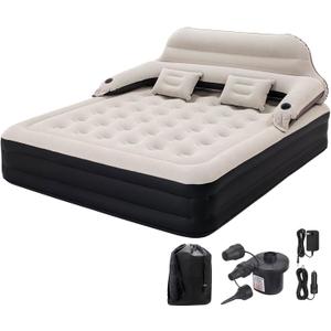 DIMAR GARDEN King Size Air Mattress with Headboard and Pump, Blow Up Mattress Inflatable Bed with Pillows