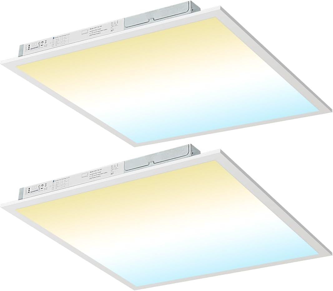 kadision 2x2 LED Flat Panel Light, 50W/45W/40W/30W/25W Adjustable, 5000K/4000K/3500K Selectable, 5500LM 0-10V Dimmable Drop Ceiling Lights, 100-277V ETL-Listed, 2-Pack