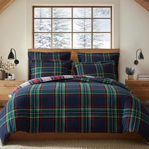 Levtex Home - Spencer Plaid Navy - Full/Queen Comforter Set (90x94in.) + Two Shams (20x26in.)- Plaid - Red Green White - Reversible - Cotton