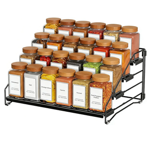 Black Spice Shelf, Tiered Spice Rack Organizer for Cabinet, 4 Tier Countertop Spice Rack, Depth Adjustable Seasoning Organizer for Cabinet