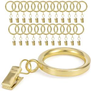 Curtain Rings with Clips - Set of 24, Interior Diameter 1.25inch,Fits Up to 1.0 Inch Rod (Gold-24pcs)