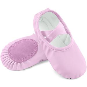 EQSJIU Girls Ballet Shoes for Dance PU Leather Toddler Little Bid Ballerina Slippers, 3T