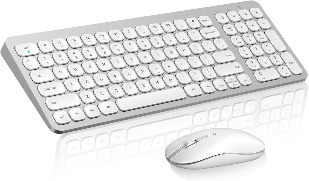 cimetech Wireless Keyboard and Mouse Combo, Compact Full Size Wireless Keyboard and Mouse Set Less Noise Keys 2.4G Ultra-Thin Sleek Design for Windows, Computer, PC, Notebook, Laptop - Silver