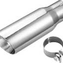 2.5" Stainless Steel Exhaust Tip, 2.5 Inch Inlet to 3 Inch Outlet, 12"/305mm Long Polished, Clamp on Exhaust Tailpipe Tip, Double Wall & Slant Cut Exhaust Finish Tailpipe with Clamp
