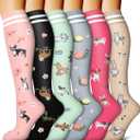 Bluemaple 6 Pack Copper Compression Socks for Women and Men Circulation-Best Support for Medical, Running,Nursing,Athletic (Large-X-Large, D-assorted1-cartoon)