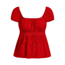 SOLY HUX Women's Square Neck Short Sleeve Peplum Tops Tie Front Summer Tee Shirt Streetwear