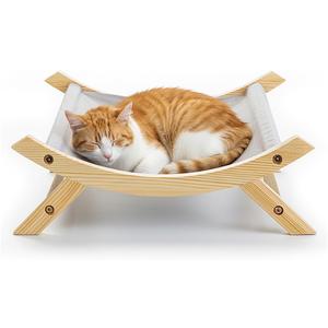 CallieCo Wooden Cat Hammock Bed, Modern Elevated Pet Lounger with Premium Wooden Frame & Breathable Fabric, Stylish Indoor & Outdoor Cat Bed for Cats & Small Dogs - Gray
