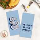 Oyster Coastal Kitchen Towels, Blue Preppy Beach Nautical Hand Towels for Bathroom Decor, The World is Your Oyster Inspirational Dishcloths Dish Towel for Kitchen 16x24 Inches