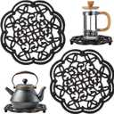 2 Cast Iron Trivets, Heavy Duty Round Metal Trivet, Heat Resistant for Hot Dish Pot Pan Plate Teapot, Cast Iron Hot Dish Plate Holder for Countertop, Dining Table, Kitchen