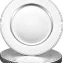 uxcell 10pcs Charger Plates Bulk 13 Inch Plastic Charger Plates Round Plate Chargers for Dinner Wedding Party Event Table Setting Decoration Silver (Large)