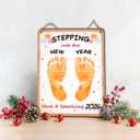 DIY Wooden Baby's First New Year Footprint Hanging Sign Decor, Stepping Into The New Year Sign, My 1st Xmas New Year Footprint Art Craft Keepsake from Kids Newborn, Holiday Craft Gift, School Activity