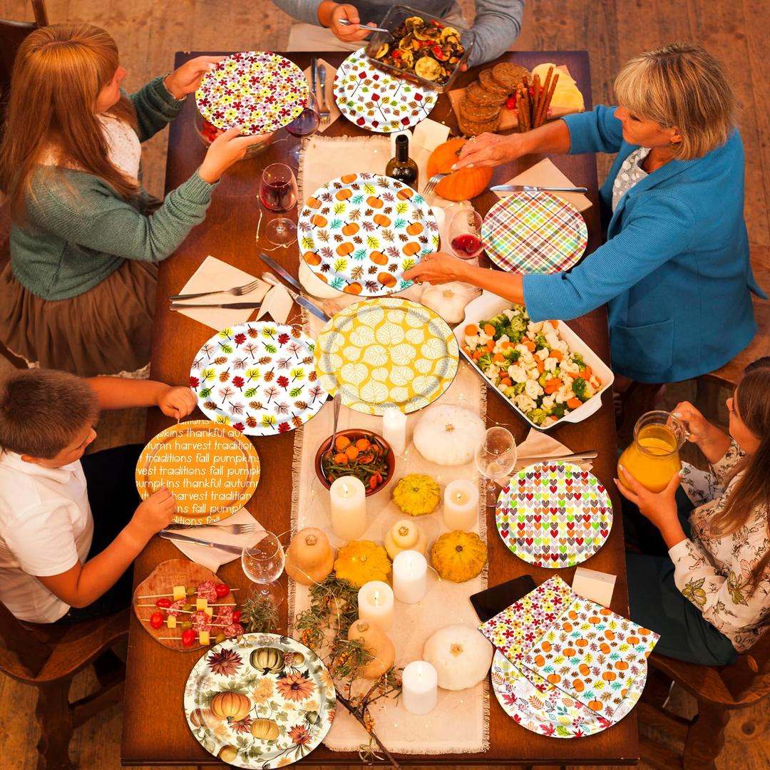 Guzbewu Fall Birthday Party Decorations Tableware,Fall Plates and Napkins Pumpkins Fall Leaves Paper Plates Dinnerware for Autumn Party Supplies Thanksgiving Decorations