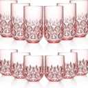 Acrylic Drinking Glasses Set of 12 Pink Mixed Drinks Glassware Unbreakable Palstic Tumbler and Rocks Glass Set 6pcs 18oz Highball and 6pcs 12 oz Cocktail Glasses for Cocktail Iced Coffee Beer Whiske