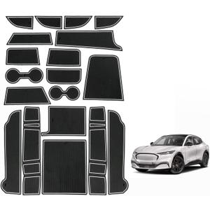 AOSKonology BestEvMod Compatible with Mach E Accessories 2021-2024 PVC Interior Anti Dust Cup Holder Inserts Center Console Liner Mats 18-pcs Set (V3 White)