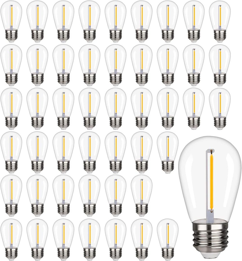 48 Pack S14 LED String Light Bulbs, 1W Shatterproof & Waterproof Outdoor Indoor Replacement Bulbs, E26 Base Edison LED Light Bulbs Warm White 2200K. (S14 48Pack)