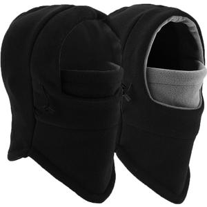 Balaclava Ski Mask 2 Pcs - Windproof Warmer Fleece Adjustable Winter Mask for Men Women (One Size, Black+black/Gray)