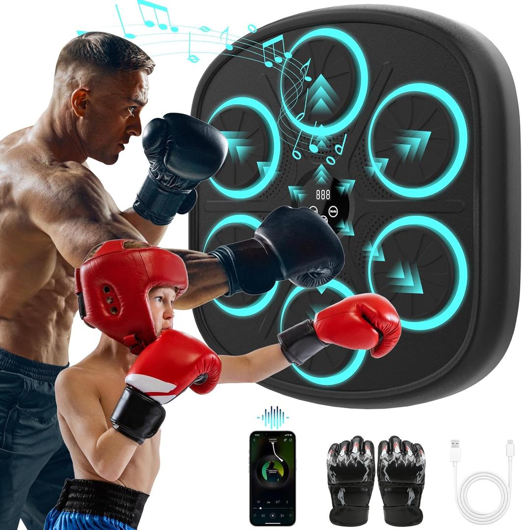 Music Boxing Machine, Wall Mounted Punching Bag with Bluetooth, Boxing Training Workout Equipment with Gloves, Ideal Gift for Kids and Adults, Home, Office and Gym