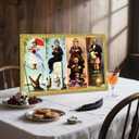 Haunted House Halloween Wall Art Large Wooden Vintage Gold Framed Horror Theme Pictures for Rustic Landscape Wall Decor, Aesthetic Halloween Wall Welcome Decor (Including Wooden Frame)