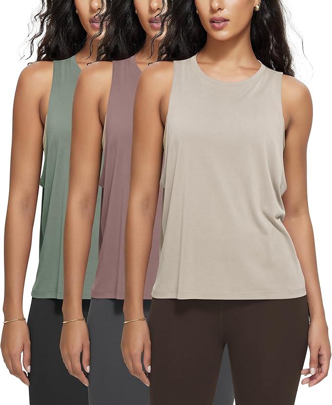 3-Pack Loose Tank Tops for Women Sleeveless Gym Athletic Workout Tops Yoga Shirts, Large 