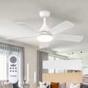 Passky Ceiling Fans with Lights, 42 inch Sleek Ceiling Fan with Light and Remote Control, 3CCT, Dimmable, Reversible, Noiseless, White Ceiling Fan for Bedroom, Living Room