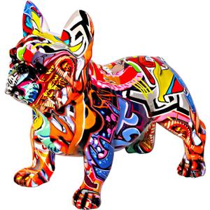 Graffiti French Bulldog Statue Sculpture Animal Dog Art Figurine Home Decoration for Living Room Bedroom Book Shelf TV Cabinet Desktop Decor Table Centerpieces Ornaments (C1)