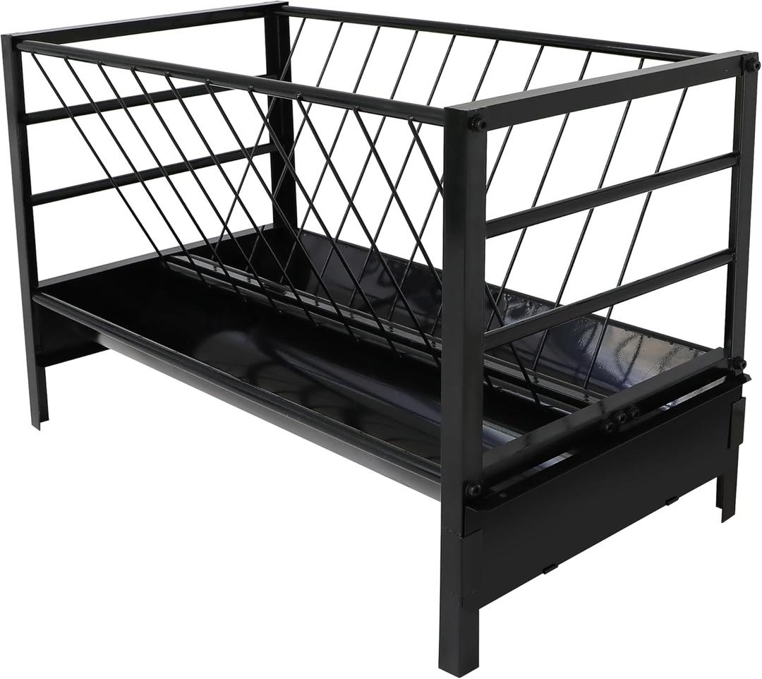 71Gallon Large Pasture Hay Feeder, 2 in 1 Livestock Hay and Grain Feeder for Goat Sheep Horse, Galvanized Steel Livestock Feeders with Top Rack & Feeding Trough, Easy to Install for Farms Shed Outdoor