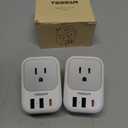 TESSAN 2 Prong to 3 Prong Outlet Adapter 2 Pack, US to Japan Plug Adapter with 4 Outlets 3 USB (1 USB C PD 20W), Outlet Adaptor US to Japan China Mexico Philippines Canada Peru Thailand Vietnam