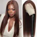Lace Front Wig Straight 26 Inch 13x6 HD Chocolate Brown Lace Frontal Wigs Pre Plucked Density Heat Resistant Synthetic Fiber Human Hair Dark Brown Long Straight Glueless Wig for Women