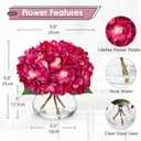 Hollyone Hydrangea Artificial Flowers with Glass Vase Fuchsia Silk Faux Flowers Arrangements in Vase with Faux Water Fake Floral Bulk Bouquet for Home Decor Table Centerpiece Decorations