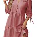 CCTOO Women's Summer Dresses Casual V Neck Button Down 3/4 Sleeve Floral Print Loose Flowy Shirt Dress 217 R S