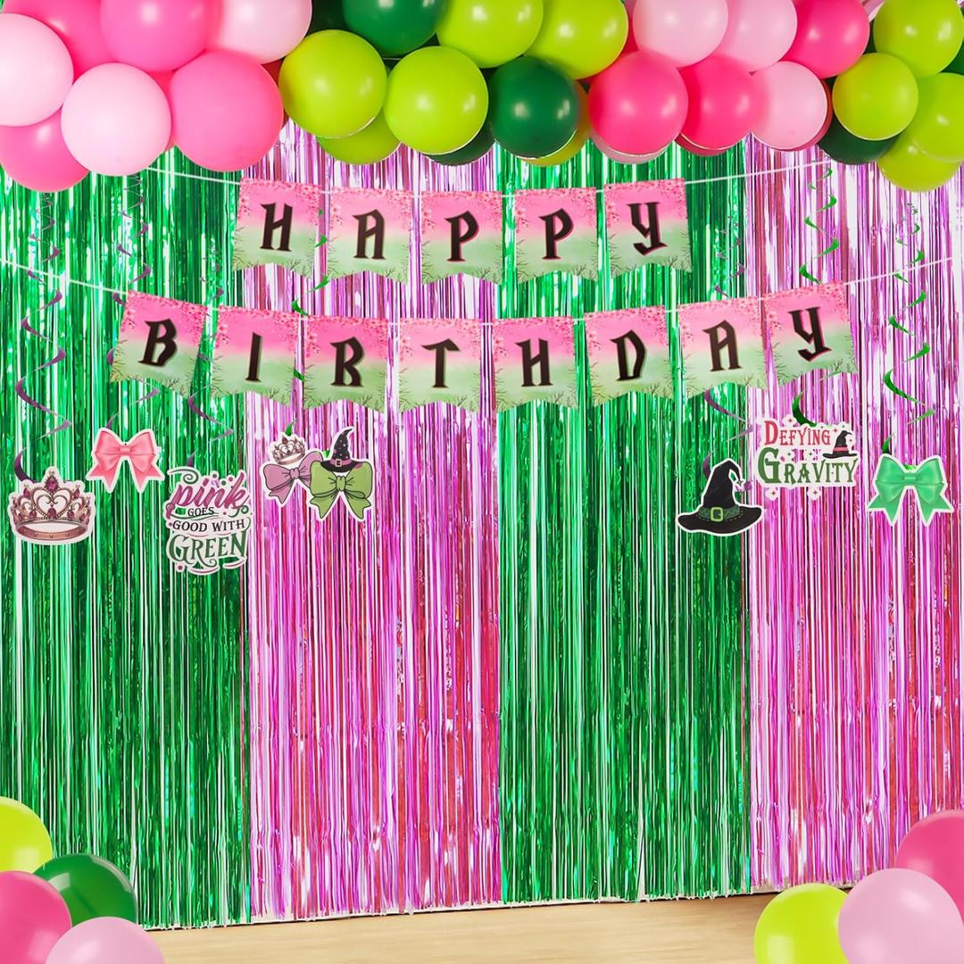 70Pcs Witch Birthday Party Decorations Witch Theme Party Decorations Include Pink and Green Photo Streamers Backdrop Banners Balloons Hanging Swirls for Halloween Witch Movie Birthday Party Supplies