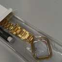 MioHHR Solid Stainless Steel Band Compatible with Apple Watch 38mm(Series 3/2/1) 40mm(Series SE/6/5/4) 41mm(Series 9/8/7) Metal Strap with Soft TPU Case for iWatch Bands for Women and Men, Gold