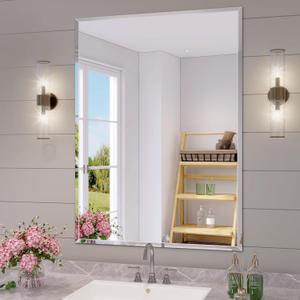 KOHROS Bathroom Mirror 36 x 24" Large Frameless Rectangle Bathroom Wall Mirror w/Polished Edge, Anti-Rust, Tempered Glass, Horizontally or Vertical Hanging (Silver) (Rectangular)