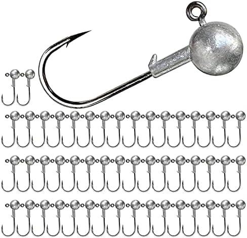 UperUper 50pcs Round Ball Fishing Jig Heads Set, Fishing Hooks for Saltwater Freshwater Swimbait Bass Trout, 1/4oz