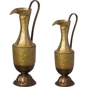 Decorative Antique Style 1 Handle Metal Jug Floor Vase - 20.75 in Tall Vintage Inspired Rustic Design for Entryway, Living Room, or Dining Room - Ideal for Flower Arrangements, Greenery (Set of 2)