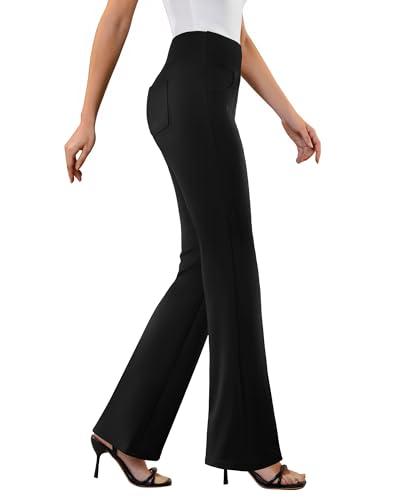 DLOODA Womens Dress Pants Stretchy Work Pants Business Casual Office Trousers Pull On Flare Slacks with 4 Pockets Black,Medium
