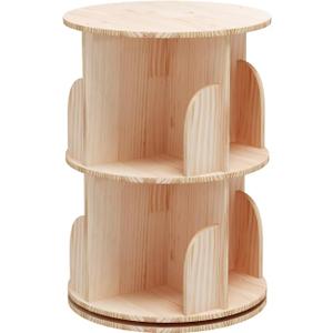 Bear Qiaqia Rotating Bookshelf, 360 Display 2 Tier Floor Standing Bookcase Storage Rack for Kids&Adult, Wood Narrow Book Shelf Organizer for Bedroom, Living Room, Study Room, 26.7 Inches X 17.7 Inches