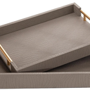 MACVAD 2 Piece Woven Leather Ottoman Tray with Gold Handles, Perfect Rectangular Serving Tray for Living Room, Coffee Table Tray as Thoughtful Gift for Home Decor Enthusiasts (Coffee Brown)