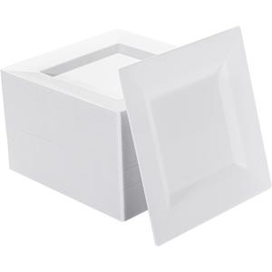 100 Pack White Plastic Square Dessert Plates, 6.5" Disposable Salad Plates Heavy Duty Plates for Party, Wedding, Christmas, Easter