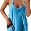 Womens Workout Romper Dress with Shorts Underneath Sleeveless Spaghetti Straps Athletic Outfits Casual Vacation (Small, Blue)