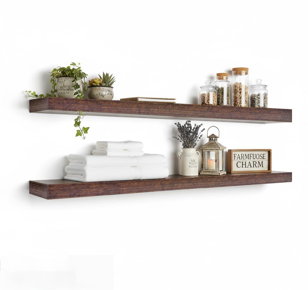 Emaraly Floating Shelves for Wall,Wall Shelves for Decor Storage,Display Shelving 36 inch Set of 2,Wall Mounted Wood Shelf for Bedroom,Living Room,Bathroom,Kitchen,Brown (2pcs,Brown)