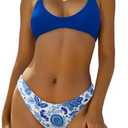 ZAFUL Women's Tie Back Padded High Cut Bralette Bikini Set Two Piece Swimsuit (Medium)