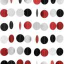 WEVEN Red Black Silver Glitter Paper Garland Circle Dot Streamer Party Banner Backdrop Hanging Decorations, 2.5" in Diameter, 20 Feet in Total