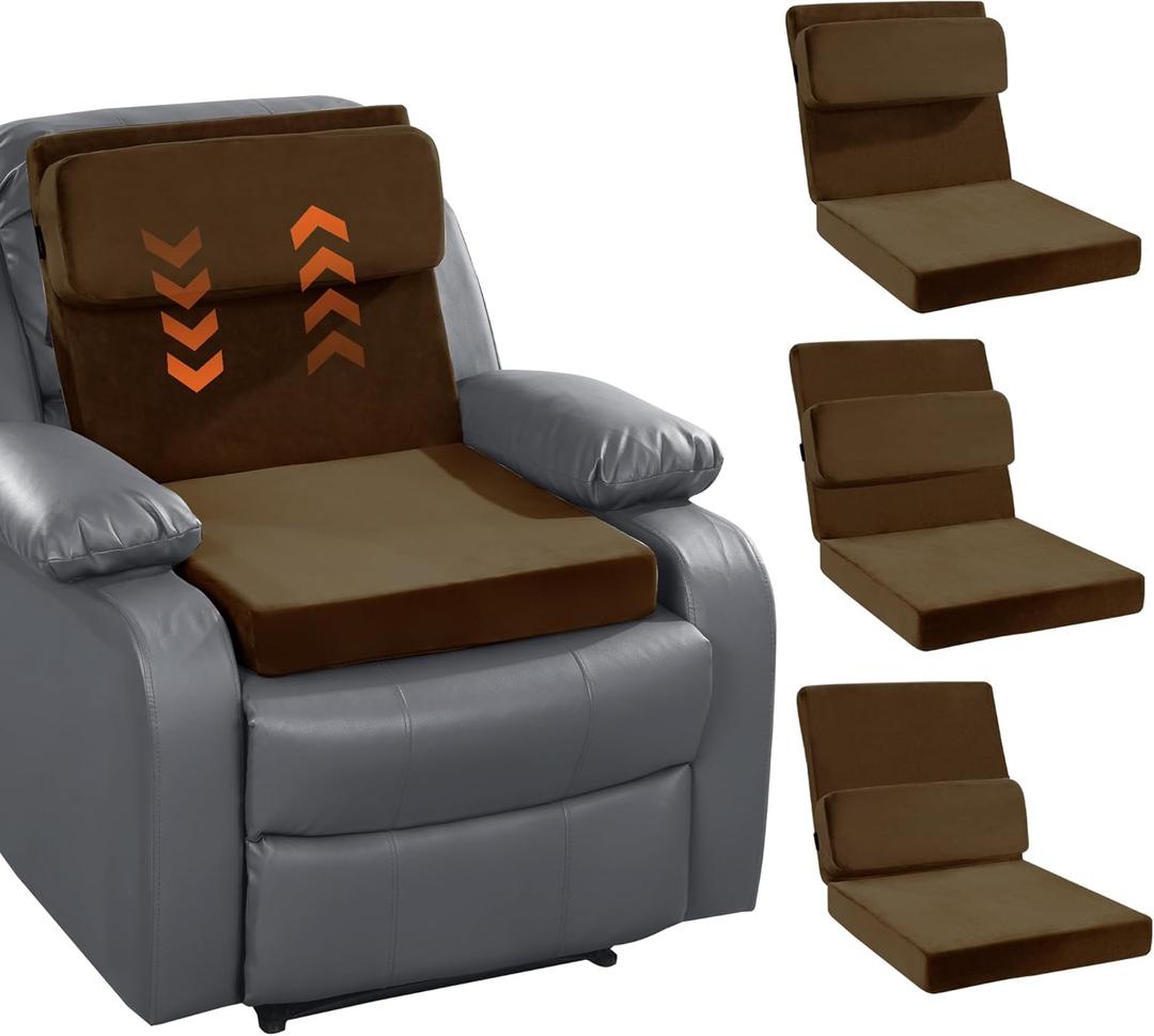 HOMBYS Recliner Seat Cushion with Lumbar Support Pillow and Adjustable Headrest, Medium Firm Foam Filling Chair Pad and Back Support, Non-Slip Design for Comfort and Pressure Reduce, Brown