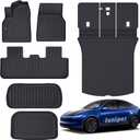 Floor Mats Custom for Tesla New Model Y Juniper 2025 2026 5-Seat Cargo Liner with Backrest Mat All Weather TPE Full Set with Front Trunk Mat Rear Cargo Liner for Juniper Automotive Accessories, Black