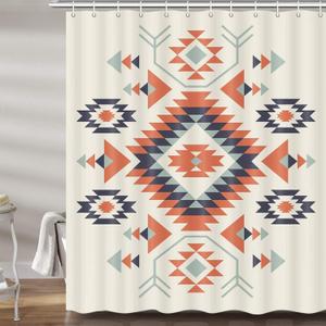 Southwestern Decor Shower Curtain for Bathroom, Southwest Native American Pattern Tribal Navajo Bohemian Fabric Shower Curtains Set, Western Aztec Geometric Restroom Accessories with Hooks 72X72 IN (Beige)